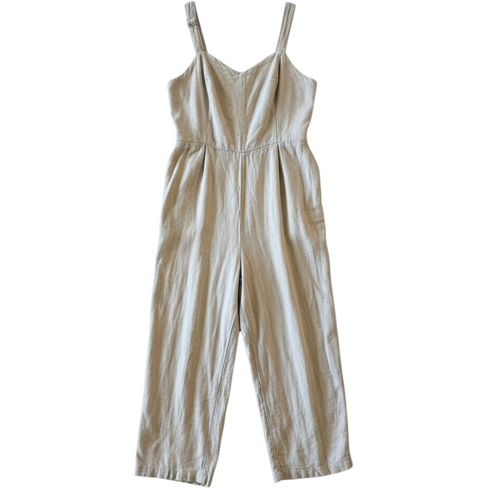 Old Navy Beige Linen Blend Sleeveless Smocked Wide Leg Cropped Jumpsuit Large